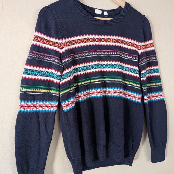 Gap Navy Blue Fair Isle Crewneck Pullover Sweater Holiday Winter Women's S - Picture 2 of 7